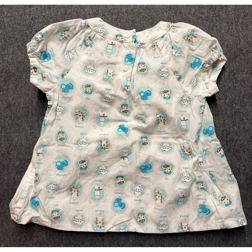 Gymboree 2013 5T Animal Portrait Print Tunic Top White Blue Bow Cotton Pleated